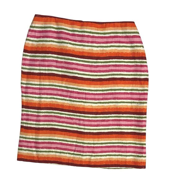 Talbots Striped Linen Pencil Straight Lined Mini Skirt Size 4 Spring Pink Orange - Picture 9 of 9